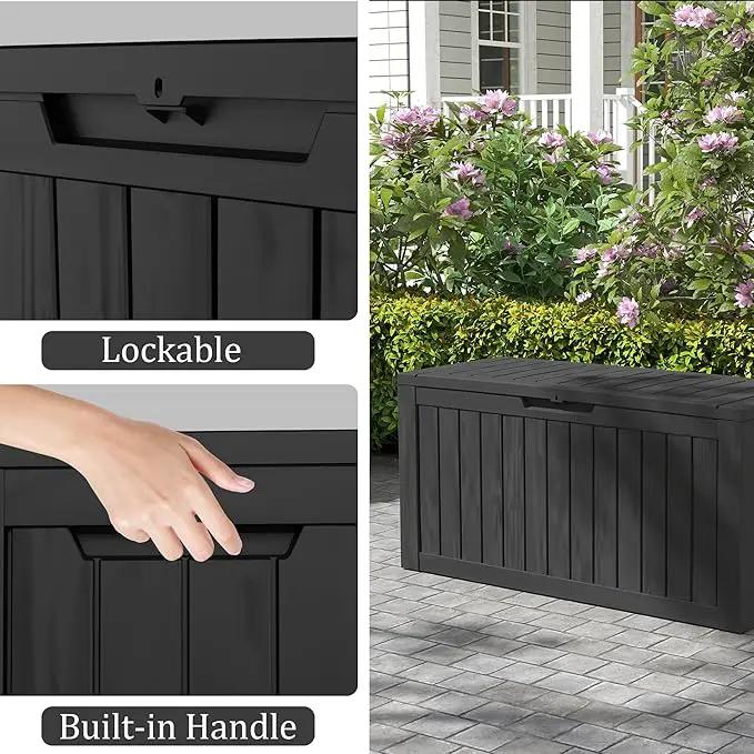 90 Gallon Waterproof Outside Storage Box - Patio Storage & Outdoor Deck Box, All-Weather Resin Chest for Pool/Garden Accessories, Lockable UV-Resistant, Jet Black by GreenHaven Gardens