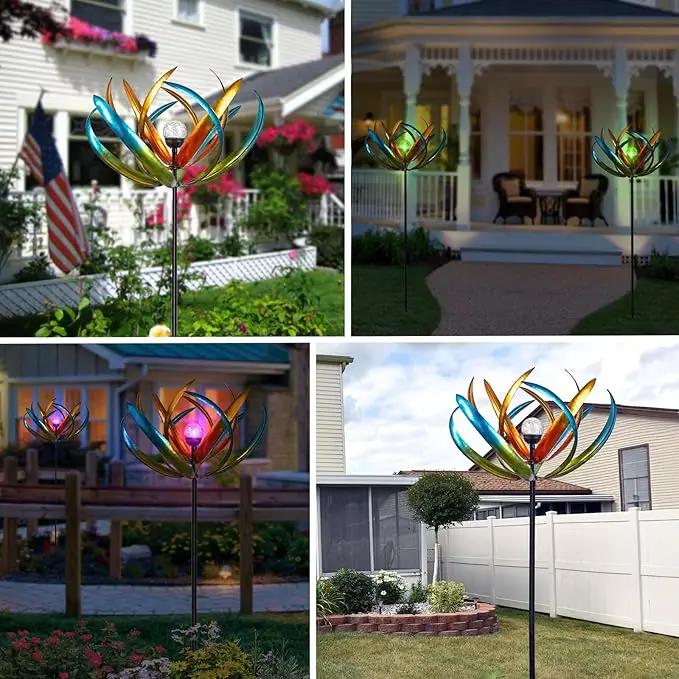 Large Solar Wind Spinners for Yard and Garden-82.6 Inch 360° Metal Wind Sculptures Outdoor Clearance Kinetic Windmills with Multi Color Led Glass Ball by GreenHaven Gardens