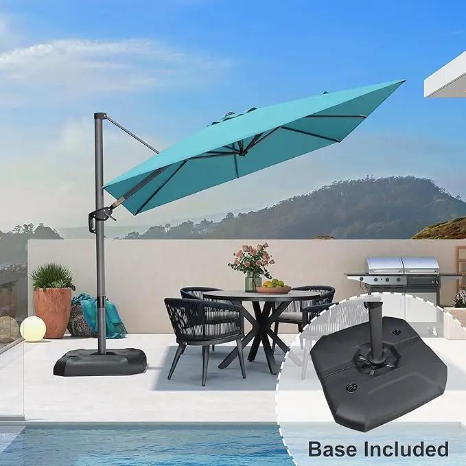 PURPLE LEAF Cantilever Umbrella with Base 9 Feet Patio Outdoor Aluminum Offset Umbrella with 360-degree Rotation for Garden Deck Pool Patio Turquoise Blue by GreenHaven Gardens