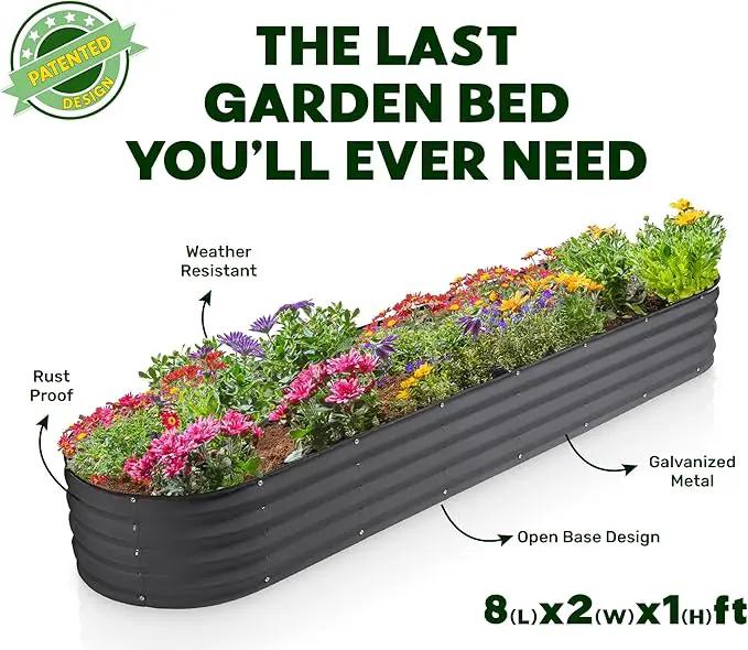 Galvanized Raised Garden Beds Outdoor // 8×2×1 ft Planter Raised Beds for Gardening, Vegetables, Flowers // Large Metal Garden Box (Gray) // Patented Tool-Free Design by GreenHaven Gardens