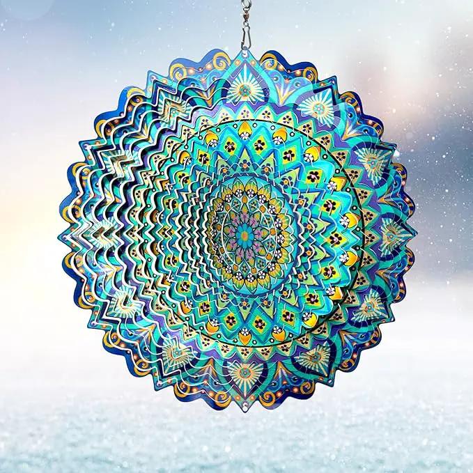 Wind Spinners Peacock Mandala Wind Spinner 3D Hanging Wind Sculpture Creates Mesmerizing Holographic Effect, Outdoor Garden Decor Kinetic Yard Art Decoration, Fun Mandala Gifts for Women Men by GreenHaven Gardens
