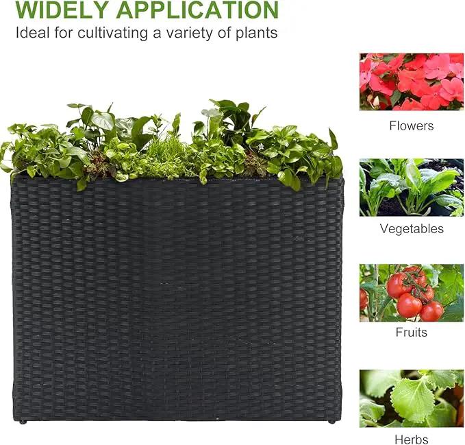 LEWIS&WAYNE Tall Planters for Outdoor Plants Handmade Wicker Large Rectangular Block Planter Box with Removable Liners Modern Planter for Indoor Outdoor Patio Deck - Black by GreenHaven Gardens
