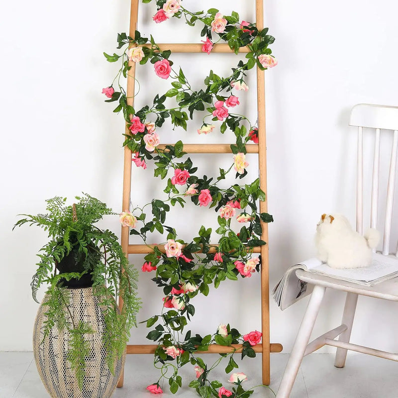 JUSTOYOU Artificial Rose Garland Vines Pink Flowers Hanging Silk Rose Vine for Wedding Home Office Arch Arrangement Decoration 7.6FT(2PCS) by GreenHaven Gardens