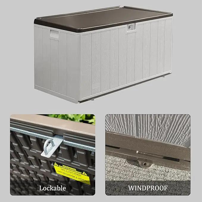 110 Pro Gallon Resin Deck Box, Waterproof Outdoor Storage Bin for Patio, Poolside, and Garden, Lockable & UV-Resistant, Ideal for Small Spaces, Coffee by GreenHaven Gardens