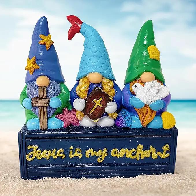 Spring & Summer-Themed Garden Statues – Adorable Outdoor Decor for Lawn, Patio & Porch (Nautical Themed Religious Gnome Figurine, Jesus is My Anchor 6" Beach House Statue) by GreenHaven Gardens