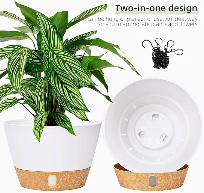 QCQHDU 2 Pack Hanging Planters for Indoor Outdoor Plants, 8 Inch Hanging Baskets Flower Pots with Reservoir Tray & Visible Water-Level by GreenHaven Gardens