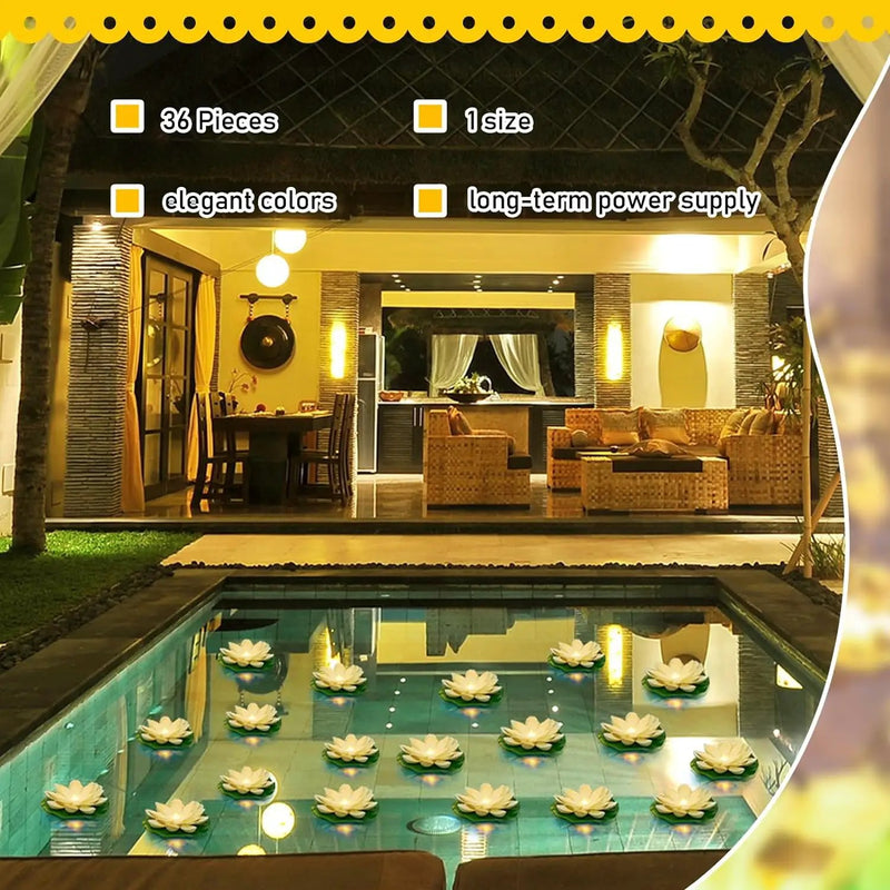 Liliful 36 Pcs Diwali Lotus Decoration Floating Lights Lotus Artificial Floating Flowers for Pool with LED Lights Battery Operated for Indian Puja Ganesh chaturthi Diwali(5.91 Inch,White) by GreenHaven Gardens