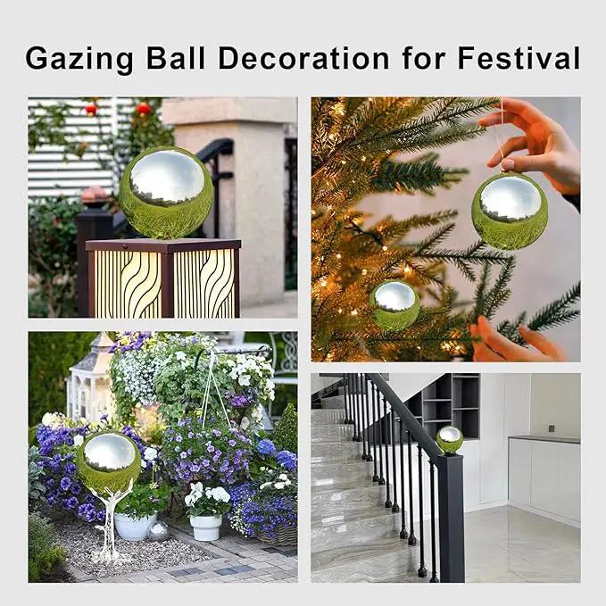 Nerien Gazing Ball, Stainless Steel Garden Mirror Globe, Polished Ornament Sphere, Hollow Floating Reflective Hemisphere, for Home Outdoor Pond Housewarming Swimming Pool Decoration, Silver, 10Pcs