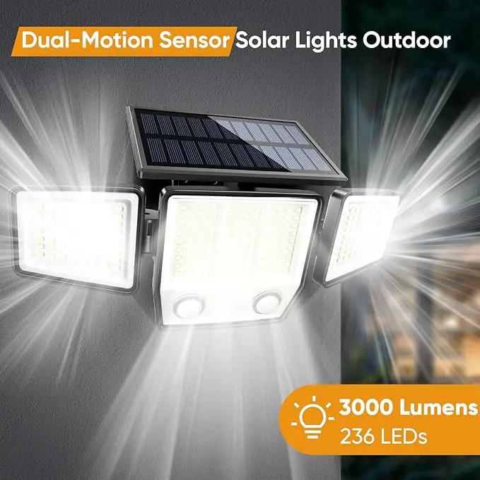 Solar Motion Sensor Outdoor Lights Waterproof - 3000LM 3 Modes Solar Security Lights Outdoor 270° Illumination IP65 LED Flood Wall Light for Garden Yard Patio Pathway (1Pack) by GreenHaven Gardens