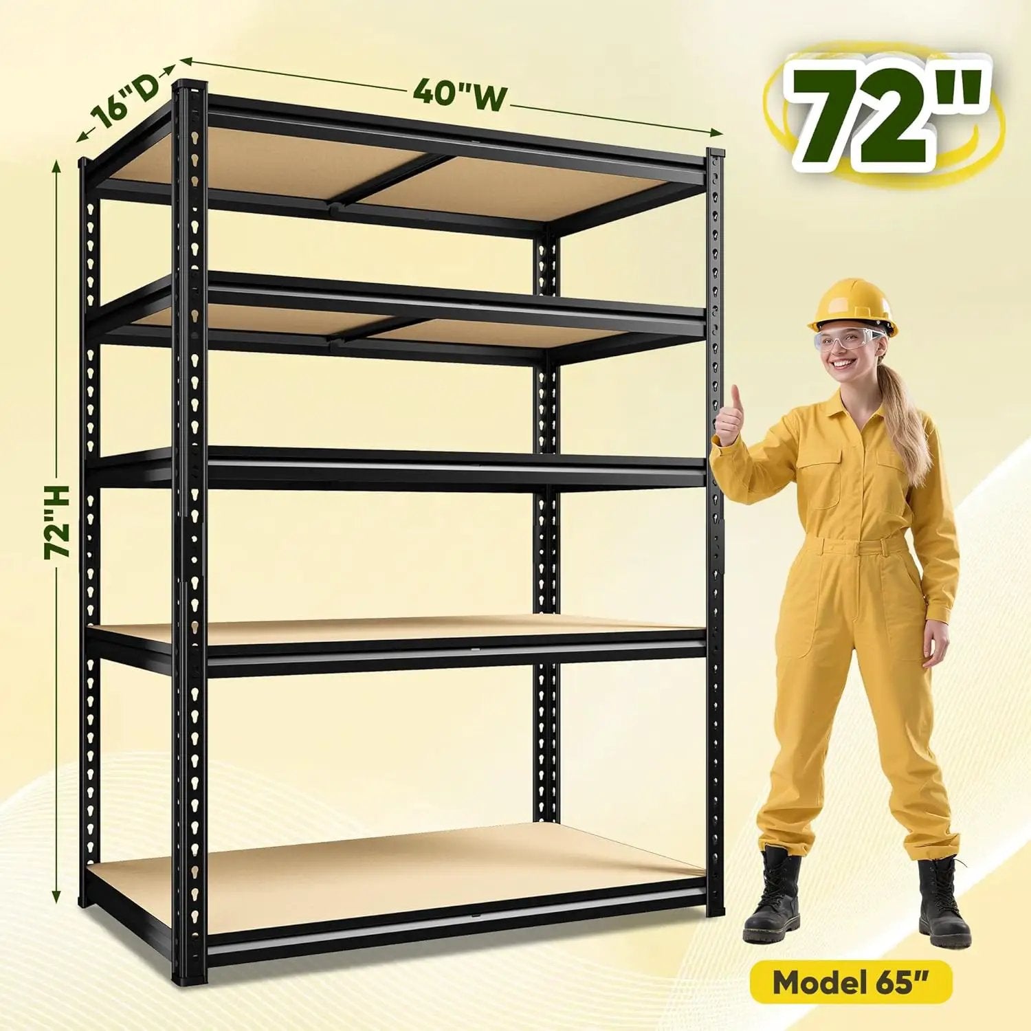 72" H Garage Shelving, 5 Tier Storage Shelves Load 2500 lbs, Adjustable Garage Shelves, Metal Shelving Unit for Warehouse, Basement, Pantry, 40" Wx 16" D x 72" H, Black by GreenHaven Gardens