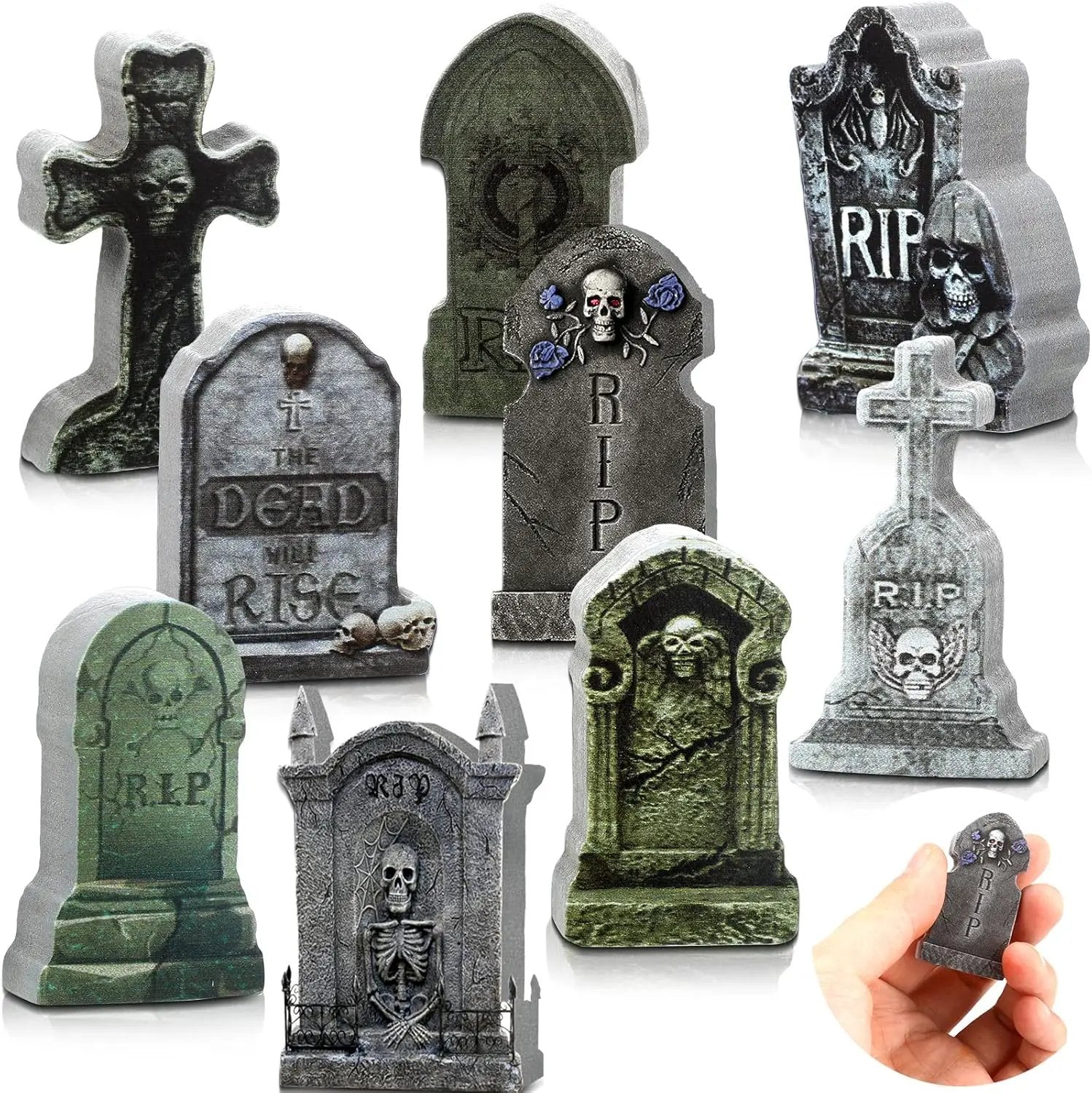 Kathfly 9 Pieces Halloween Miniature Tombstones Mini Village Tombstones Halloween Figurines Miniature Spooky Town for DIY Crafts Outdoor Home Garden Decor by GreenHaven Gardens