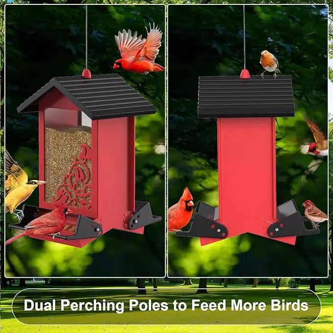 Squirrel Proof Bird Feeder for Outdoor Hanging,Metal Bird Seed Feeder with Bilateral Weight Activated Perches,5LB Large Capacity Wild Bird Feeders for Outside,Easy Refill and Clean,Red by GreenHaven Gardens