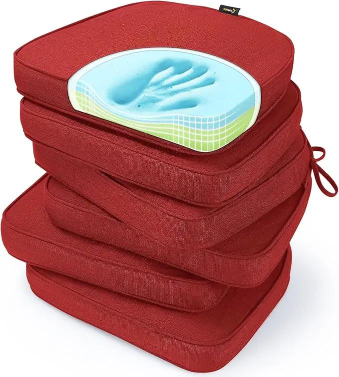 SUNROX Gel Memory Foam Chair Cushions, FadeShield Water-, Stain-Resistant Durable Reversible Seat Cushion Pads with Ties for Indoor/Outdoor Kitchen Dining Office 17"x16" Set of 6, Burgundy by GreenHaven Gardens