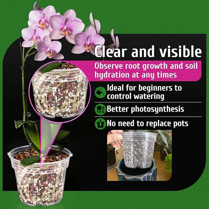 REMIAWY Orchid Pot - 6 Pack Clear Plastic Orchid Pots with Holes, Slotted Flower Planter for Indoor Outdoor Use, 3 Each of 4.1 and 4.8 Inch by GreenHaven Gardens
