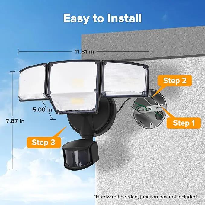 LUTEC 80W 9000LM LED Security Lights Motion Sensor Outdoor Lights, 4 Head LED Flood Light Outdoor 5000K Daylight, IP65 Waterproof, Motion Detected Light for Outside, Garage, Yard - 2 Pack (Black) by GreenHaven Gardens