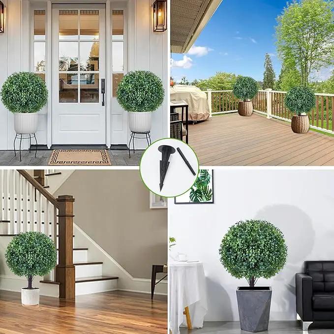 Artificial Boxwood Sphere Bushes Set of 2 Lifelike - UV Resistant Faux Shrubs with Stakes for Effortless Porch, Planter & Indoor Decor 16in FZHCZWZX by GreenHaven Gardens