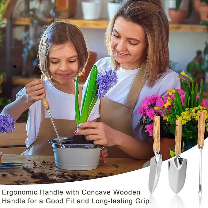 Gardening Tools Set of 9 Garden Hand Tools with Wooden Handles with Garden Bag for Tools Durable Hand Tools for Gardening,Weeding,Ideal Gifts for Women,Men,Parents and Grandparents by GreenHaven Gardens