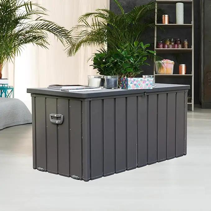 Domi 120 Gallon Deck Box, Patio Storage Box with Resin Lid, Steel Tool Waterproof Outdoor Storage Container for Outside Cushions, Lockable Outdoor Storage Bin for Garden and Pools Tools (Gray) by GreenHaven Gardens
