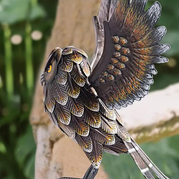 Natelf Garden Owl Sculptures & Statues, Standing Metal Bird Yard Art Sculpture for Patio Backyard Pond Outdoor Decorations by GreenHaven Gardens