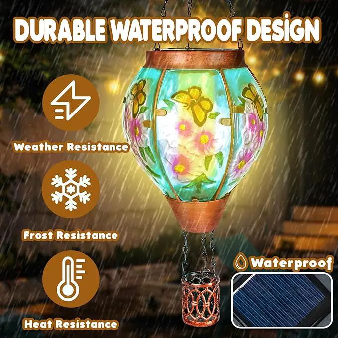2 Pack Solar Hot Air Balloon Lantern with Flame， Butterfly Glass Outdoor Solar Lanterns for Outside Hanging Farmhouse Patio Pathway Decor, Butterfly Gifts for Women Grandma Mom - Butterfly by GreenHaven Gardens