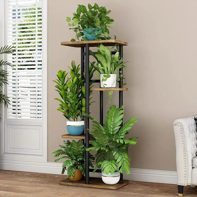 LINZINAR Plant Stand 4 Tier 5 Potted Indoor Plant Shelf Multiple Stands for Garden Corner Balcony Living Room (4 Tier 5 Potted, Black) by GreenHaven Gardens