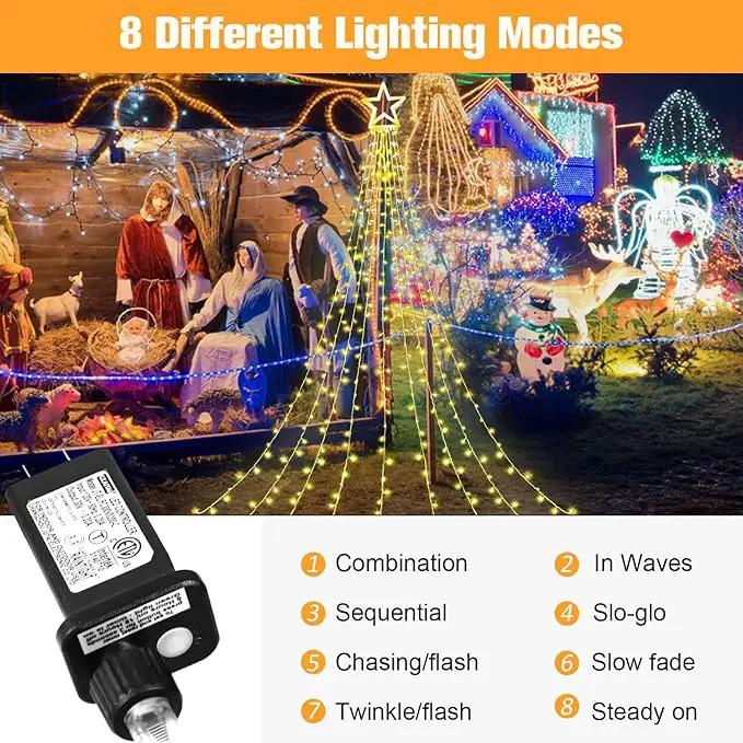 Christmas Decorations Star String Lights, 320 LED Waterfall Tree Lights with 13" Topper Star 8 Lighting Modes Indoor Outdoor Decorative for New Year, Holiday, Wedding, Party by GreenHaven Gardens