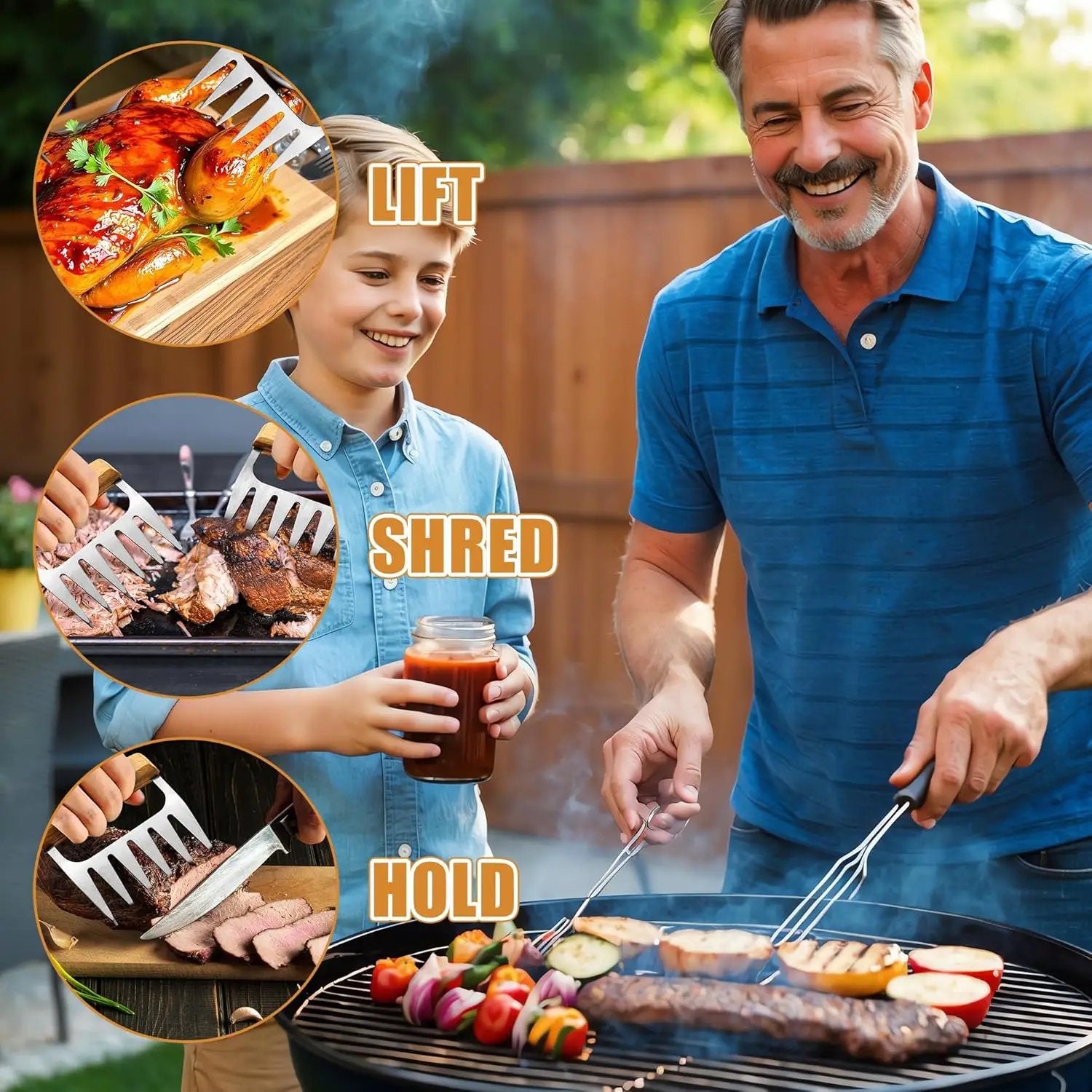 Haooryx Father's Day Meat Claw - Stainless Steel Meat Shredder Claws Grilling Tool BBQ Barbecue Accessories Drawstring Bag Box King of The Grill Best Papa Ever Top Chef Pulled Meat Dad's Birthday Gift by GreenHaven Gardens