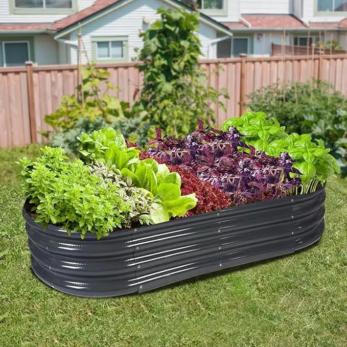 Raised Garden Bed Galvanized Planter Box Outdoor, Rot-Resistant Metal Garden Bed Planter for Vegetables Flower Herb (3- Grey) by GreenHaven Gardens