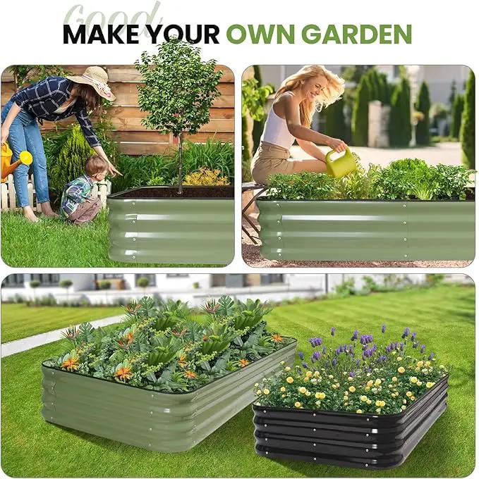 5-in-1 Adjustable Raised Garden Bed Kit | Galvanized Planter Boxes for Vegetables, Flowers | 12" Tall, Multiple Sizes (8x3x1ft, 9x2x1ft, 10x1x1ft, 6x5x1ft, 7x4x1ft) | Outdoor Metal Raised Bed, Green by GreenHaven Gardens