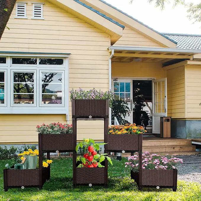 MAYOLIAH Raised Garden Bed with Drainage Elevated Planter Box Plastic Raised Beds for Gardening Vegetables Herb Flowers, Perfect for Indoor Outdoor Planting, 6 Boxes Brown by GreenHaven Gardens