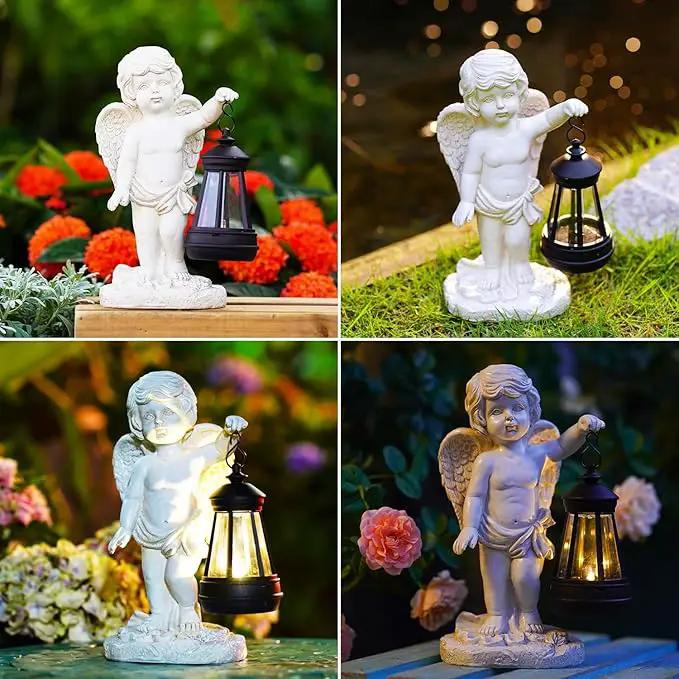 Goodeco Cherub Statue with Solar Lantern - Angel Statue for Garden Patio Yard Porch Lawn Outdoor Decor, Angel Figurines Memorial Spiritual Gifts by GreenHaven Gardens