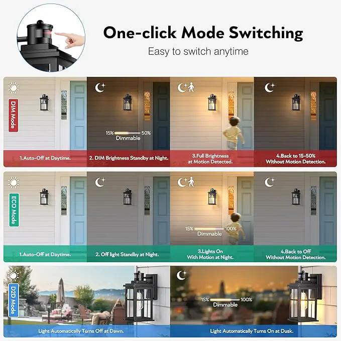 Motion Sensor Outdoor Lights, 2 Pack Outside Light Fixture Dusk to Dawn, Black Outdoor Motion Sensor Light, Anti-Rust Exterior Light Fixture for House, Garage, Doorway, Porch, 100% Aluminum by GreenHaven Gardens