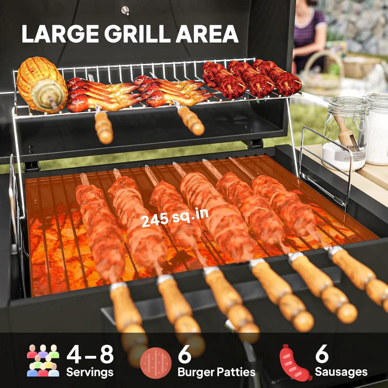 Outsunny Charcoal BBQ Grill with 245 sq. in. Cooking Area, Outdoor Barbecue Grill with Adjustable Charcoal Pan, 3 Shelves, Thermometer, Wheels for Patio, Backyard, Party, Picnic, Black by GreenHaven Gardens