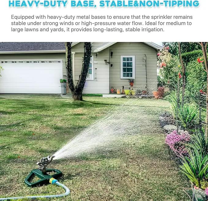Metal Impact Sprinklers for Yard, 2 Pack, Heavy Duty Adjustable Lawn Sprinkler with 360° Coverage, Water up to 5,800 Sq. Ft, Durable Metal Base for Medium to Large Yards, Yard&Areas by GreenHaven Gardens
