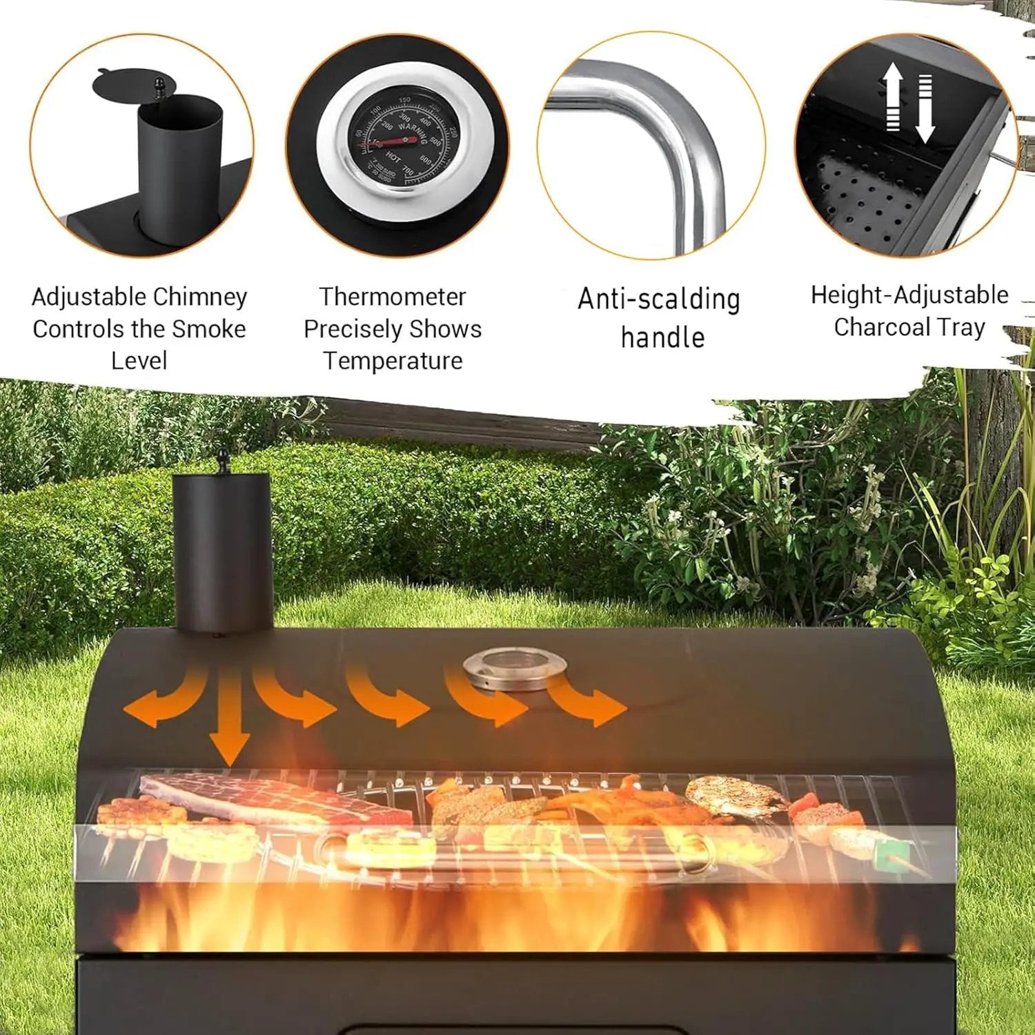 Built In Charcoal Grill Large Charcoal BBQ Grills with 480 Square Inches Oversize Cooking Area, Outdoor Cooking Grill with Charcoal Trays for Backyard, Patio and Parties by GreenHaven Gardens