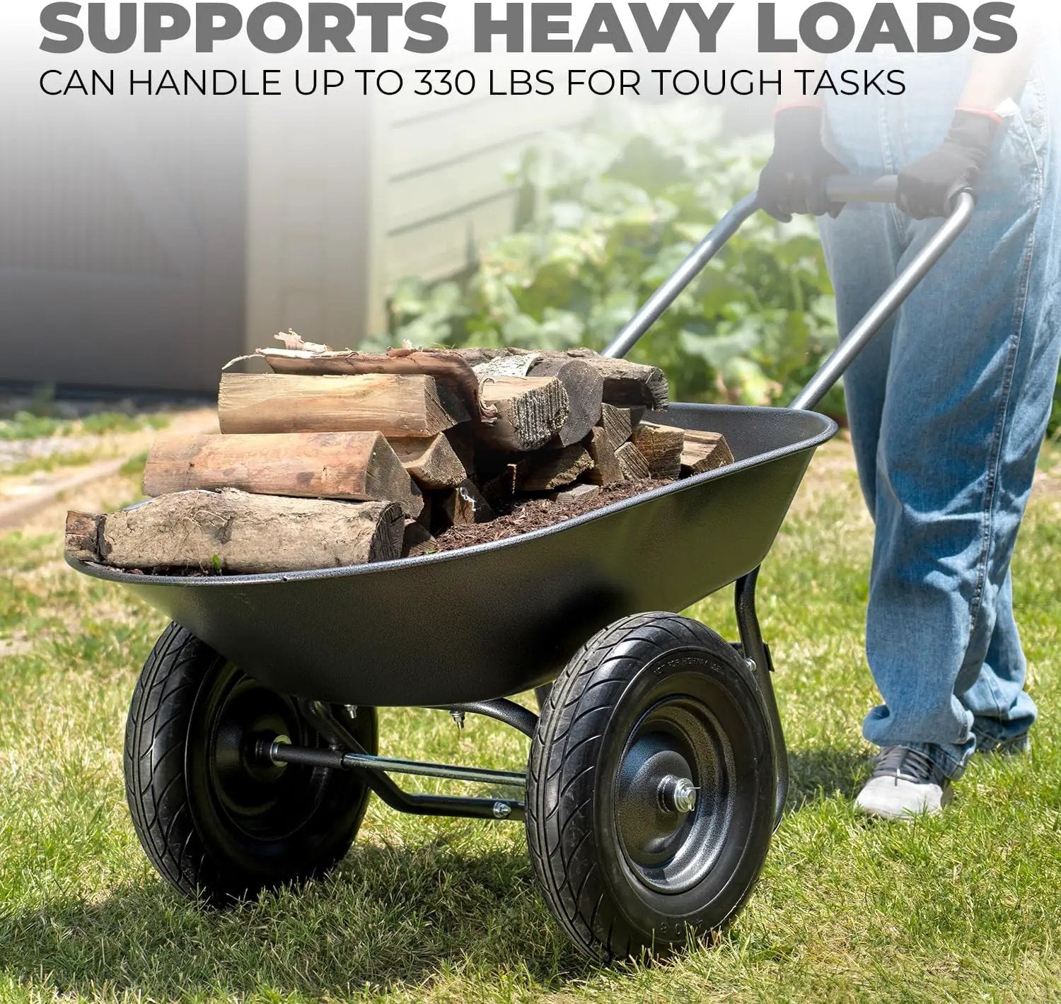 XtremepowerUS Dual-Wheel Utility Wheelbarrow Garden Cart Built-in Stand Flat-Free 16" Tires 5 cu/ft. 330 LBS Capacity Metal Tray for Lawn, Gardening by GreenHaven Gardens
