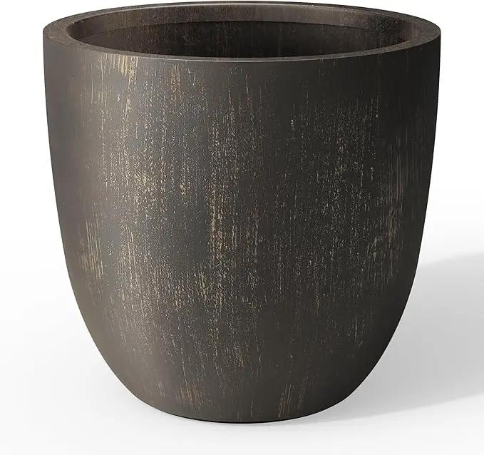 Kante 14 Inch Dia Round Concrete Planter, Indoor Outdoor Large Plant Pot with Drainage Hole and Rubber Plug for Home Patio Garden, Oil Rubbed Bronze by GreenHaven Gardens