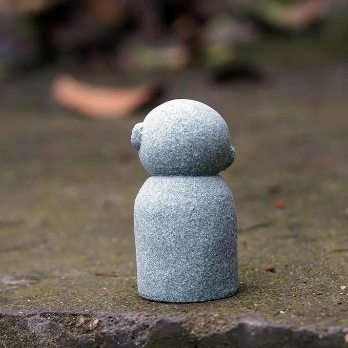 OwMell Japanese Jizo Monk Statue Praying, Buddha Jizo Statue Figurine Memorial Statue Aquarium Decoration for Garden Outdoor Ornament 2.6" - Tilting Head by GreenHaven Gardens