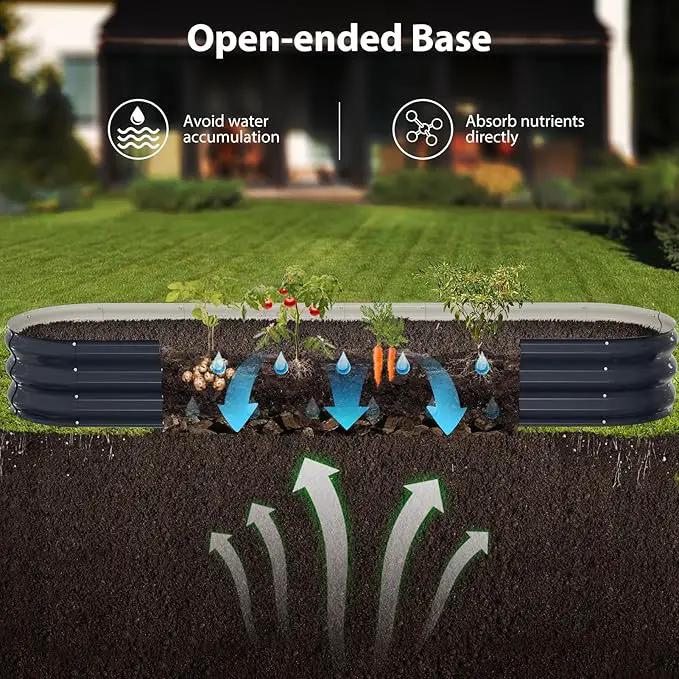 Raised Garden Bed Kit, 8x2x1 ft Galvanized Planter Box Outdoor, Oval Large Metal Raised Beds for Gardening Vegetables Flower Herb (Navy Blue) by GreenHaven Gardens