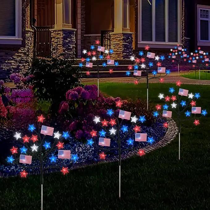 HUGSVIK 4 Packs 80LED 4th of July Decorations Outdoor, Upgraded Red White and Blue Solar Lights with Stars & American Flags, Outdoor Memorial Day Decorations Patriotic Lights for Yard Pathway Garden by GreenHaven Gardens