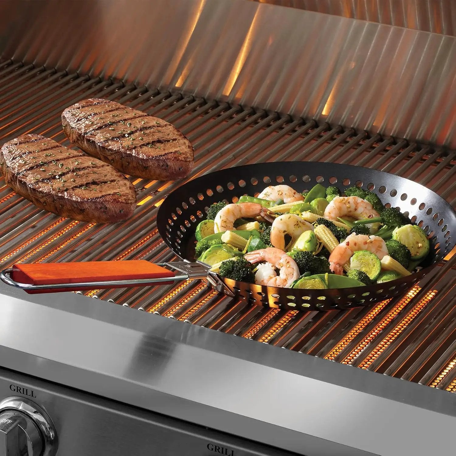 12" Non-Stick Grilling Skillet, Large Strainer with Removable Handle For Deep Frying Fried Food, Seafood & Vegetables, Grilling Basket for Indoor, Outdoor BBQ, Grill & Restaurants - Mr. Bar-B-Q 06750X by GreenHaven Gardens