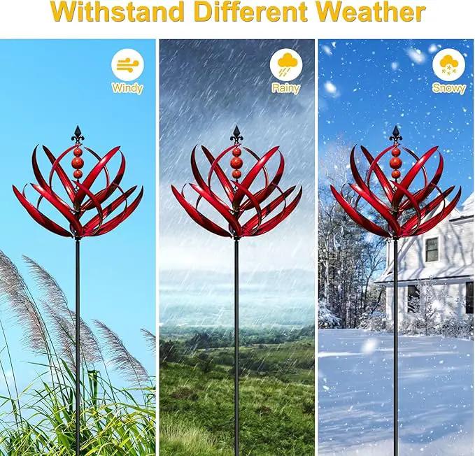 LimeHill Wind Spinner for Garden and Yard - Large Metal Kinetic Wind Sculptures for Outdoor Decor (91 Inches, Burgundy Lotus) by GreenHaven Gardens