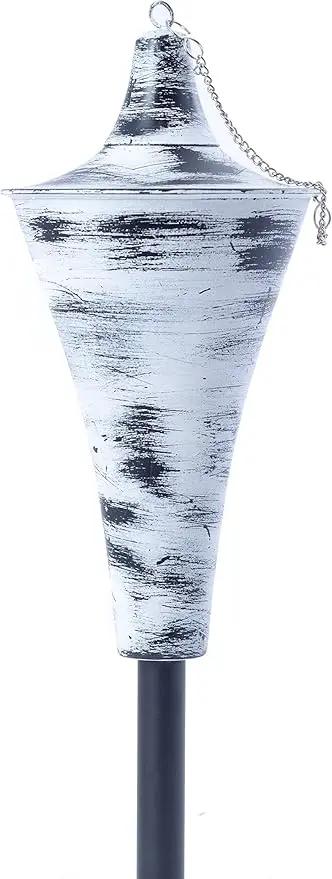 Set of 4, Oahu Premium Metal Outdoor Torches for Patio, Lawn and Garden - Tiki Style Metal Torch/w Snuffer, Fiberglass Wick & Large 16oz Oil Lamp - 53" Tall (Whitewash) by GreenHaven Gardens