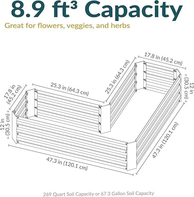Sunnydaze Galvanized Raised Garden Bed - Metal Raised Bed for Gardening - Outdoor Planter Box for Flowers, Plants, and Vegetables - Ivory White - 12” H L-Shaped by GreenHaven Gardens