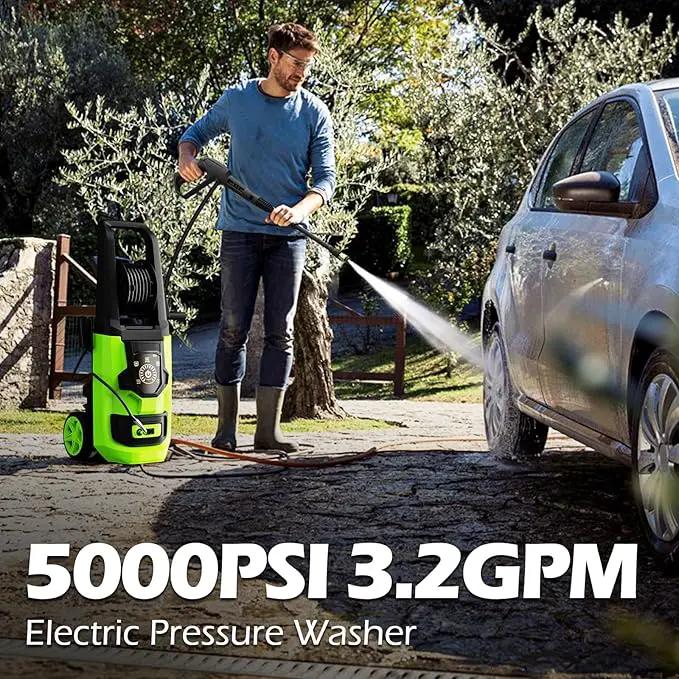 Pressure Washer, 5000PSI 3.2GPM Adjustable Touch Screen with 55FT Total Length 4 Nozzles for Driveways Cars by GreenHaven Gardens