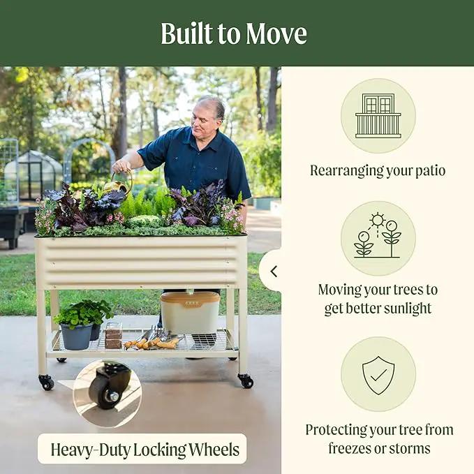 Rolling Elevated Raised Garden Bed-V Series, 2' x 4' Garden Beds with Legs & Storage Rack for Patio & Porch, 700 Lbs Weight Capacity, Outdoor Planter Box for Vegetables Flower Herbs, Pearl White by GreenHaven Gardens