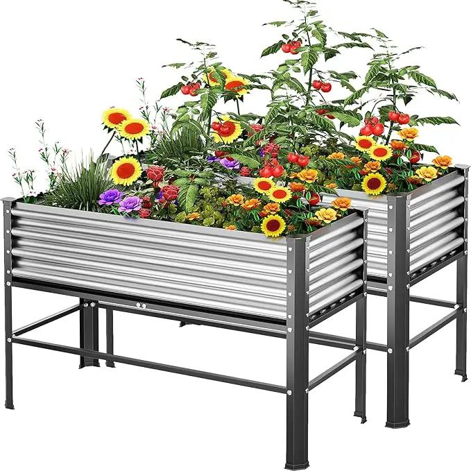 Doniks 2PCS Raised Garden Bed with Legs, 48×24×32in Large Outdoor Metal Galvanized Garden Planting Box, 600lb Capacity for Vegetables Lawn Green Flowers, Fruits, Terrace by GreenHaven Gardens