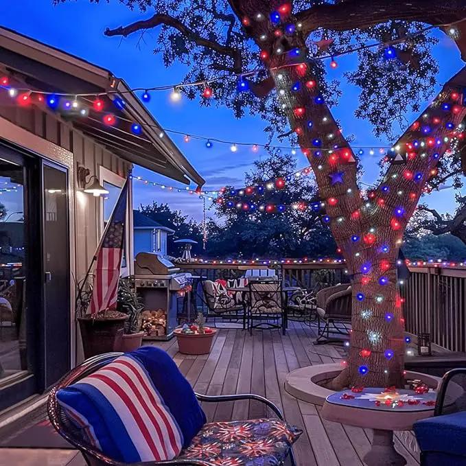 JMEXSUSS 2 Pack Red White and Blue Solar Lights, 200LED 75.5ft Patriot Solar String Lights Outdoor Waterproof, 8 Modes 4th of July Light for Independence Day Patio Garden Tree Decorations by GreenHaven Gardens