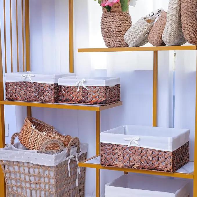 Rectangular Woven Seagrass Storage Bins with Handle,Kingwillow. (water hyacinth, Set of 3) by GreenHaven Gardens