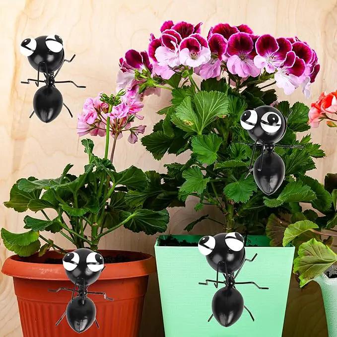 Metal Yard Art Garden Decorative Cute Ant Outdoor Wall Sculptures - Set of 4 Black by GreenHaven Gardens